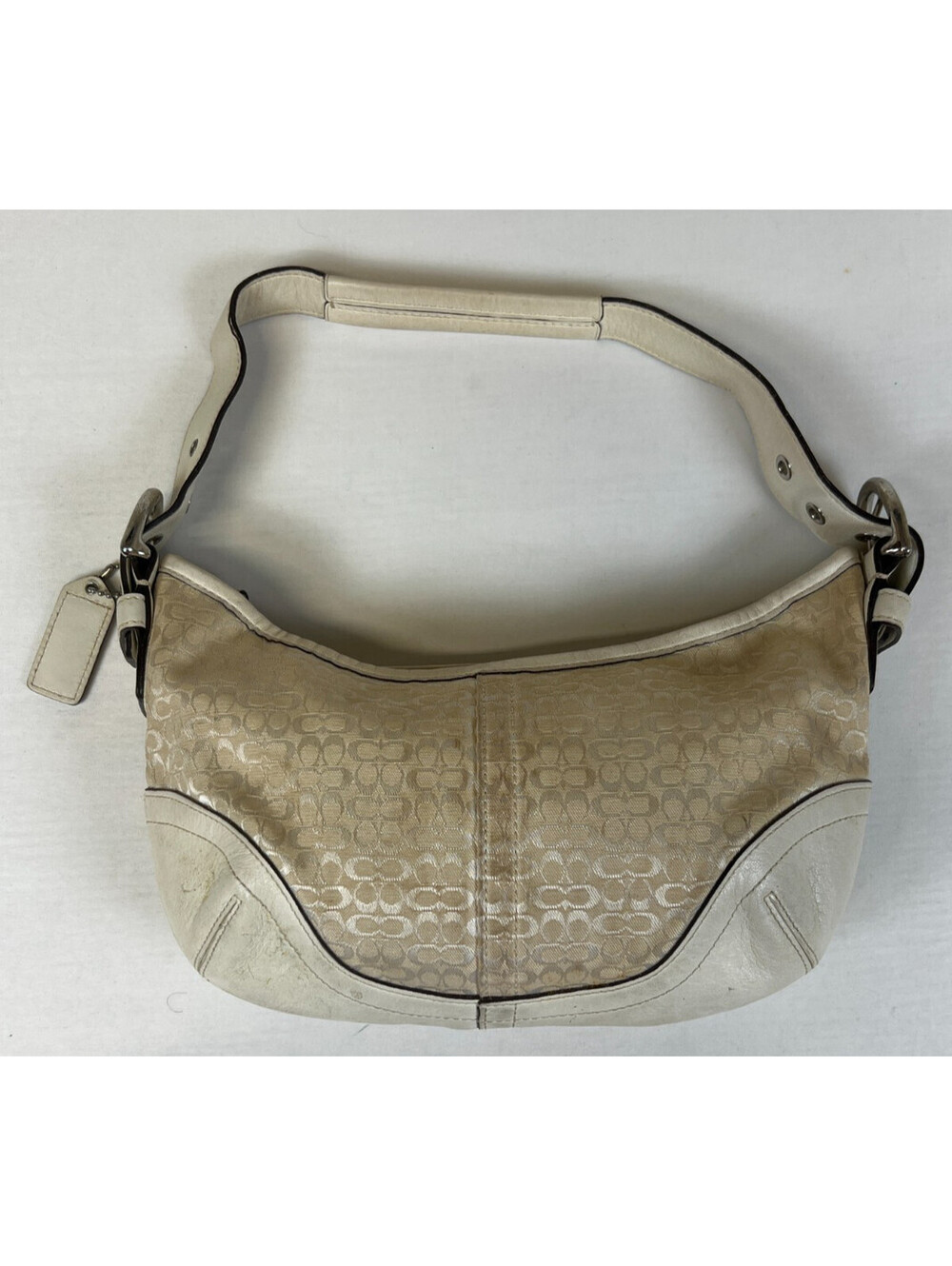 Coach 6351 Signature Op Art Hobo Shoulder Bag White Cream Leather Y2K